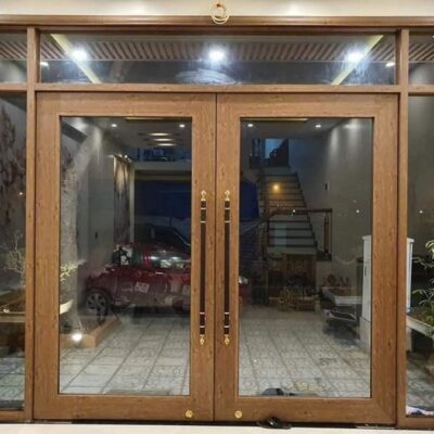 Cửa Nhôm Thủy Lực - Mẫu 3 2 Cửa Nhôm Thủy Lực Vân Gỗ Hoàng Đàn
